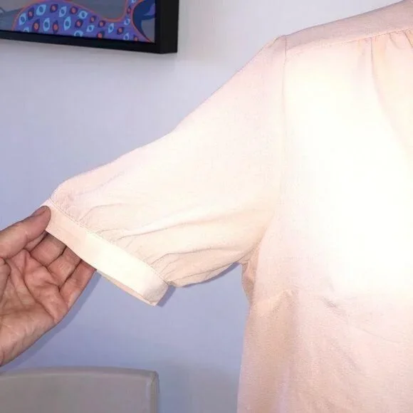 Monteau Top Size Large L Womens Short Sleeve High Neck Peach - Picture 3 of 9